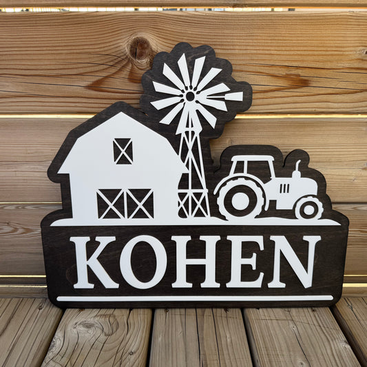 First Name Farm Offset | Custom Nursery Name Wood Sign