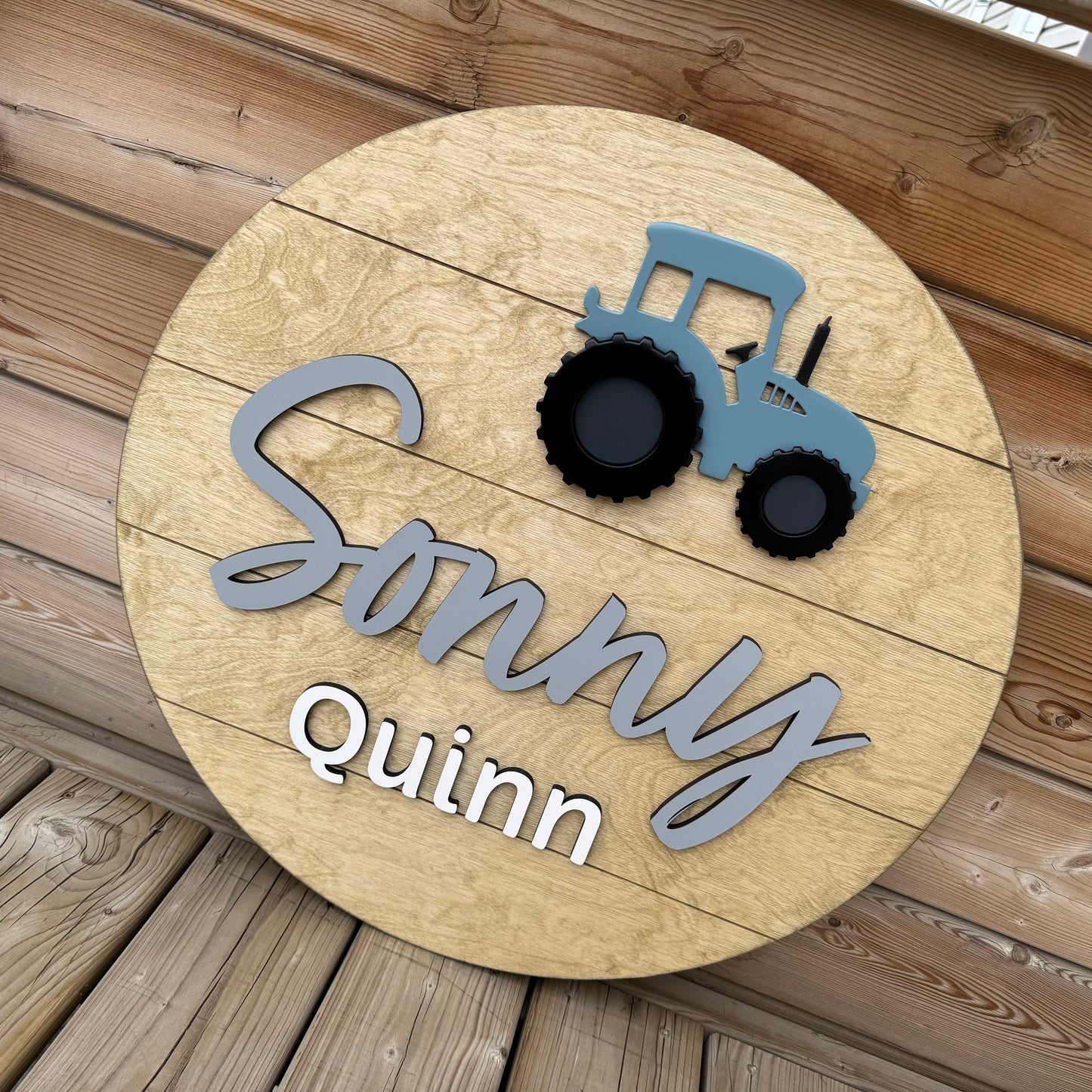 Tractor | Custom Nursery Name Round Wood Sign