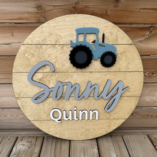 Tractor | Custom Nursery Name Round Wood Sign