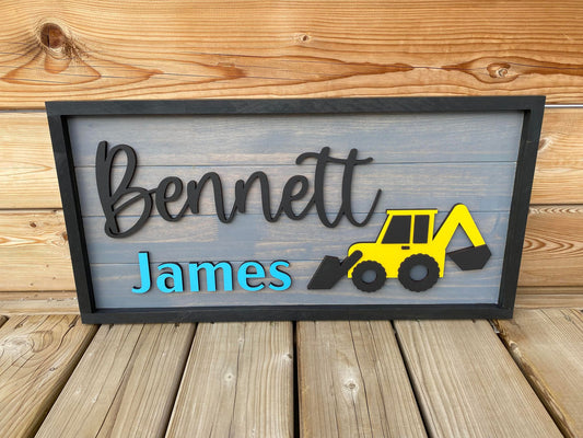 Digger | Custom Framed Nursery Name Wood Sign