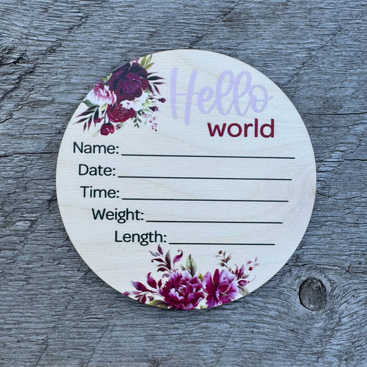 Burgundy Flowers | Birth Announcement Sign