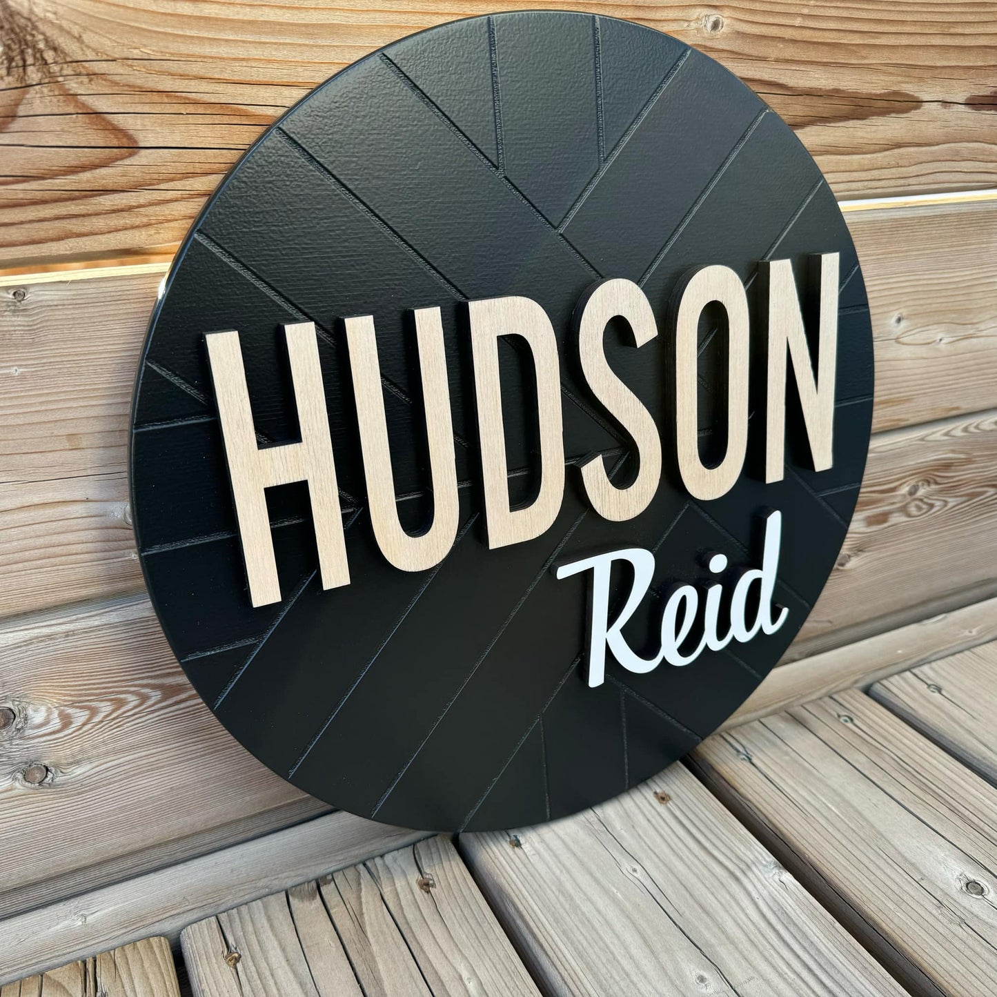 Chevron Crosshatch | Custom Nursery Name Round Wood Sign