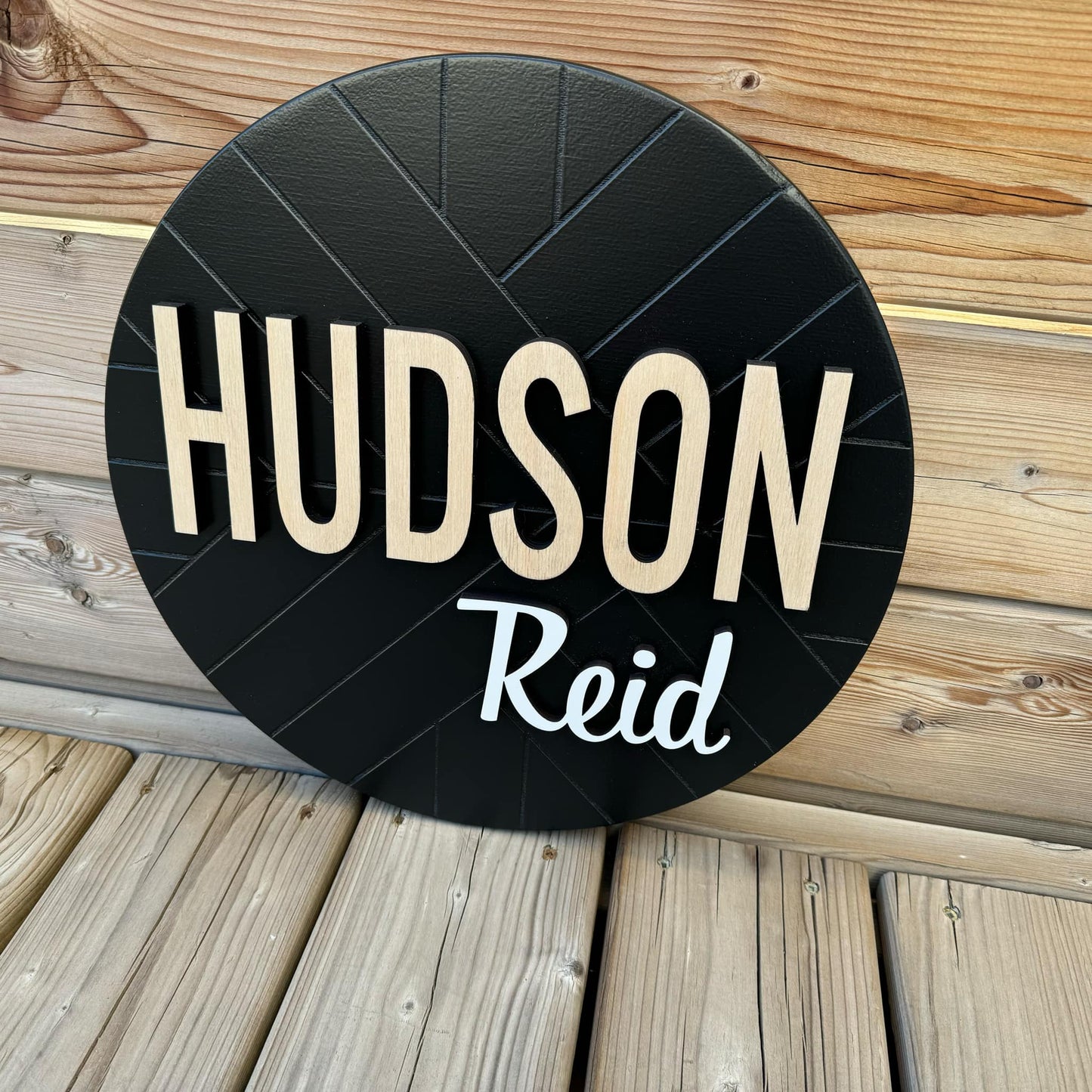 Chevron Crosshatch | Custom Nursery Name Round Wood Sign