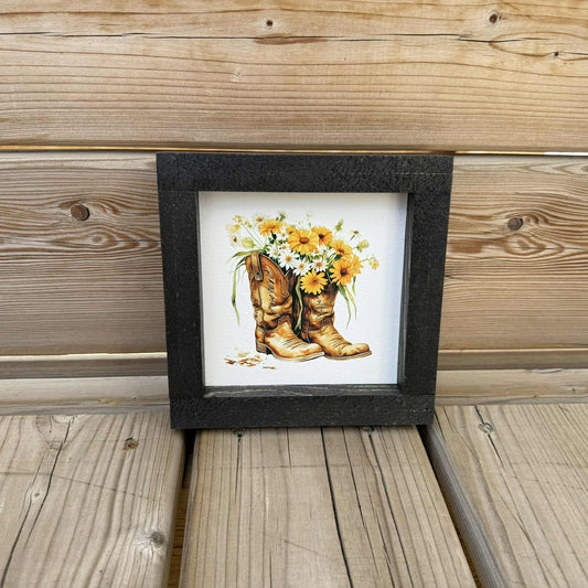 Cowboy Boot With Daisies Mini | Wood Sign