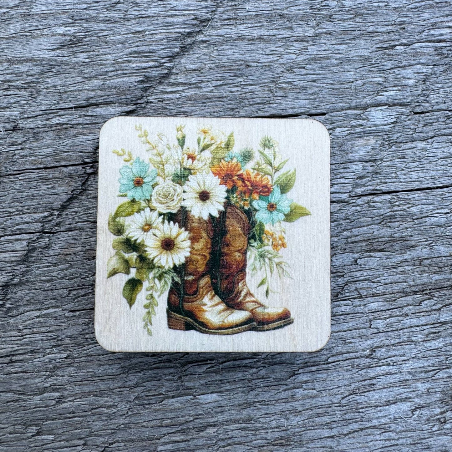 Cowboy Boot With Flowers Magnet