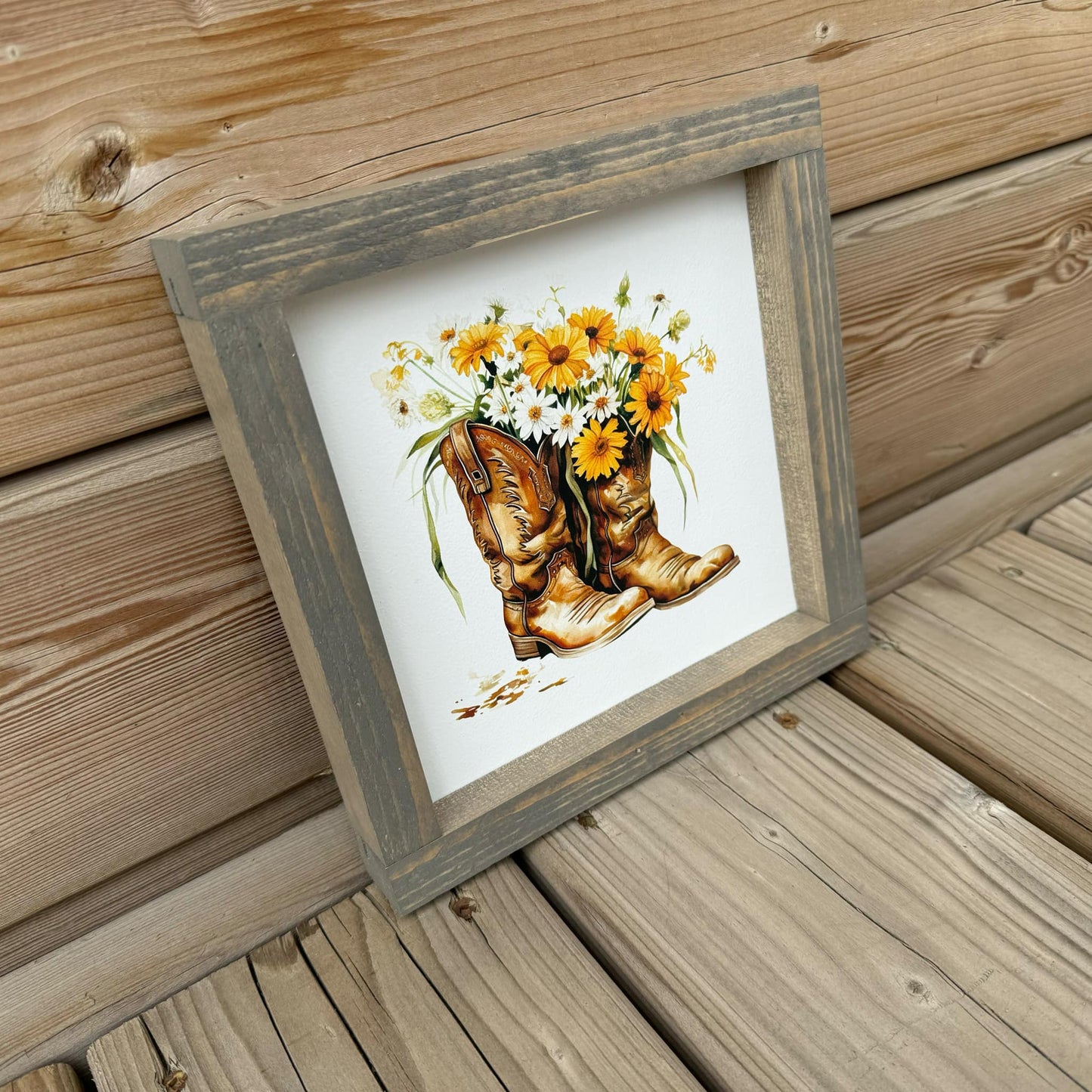 Cowboy Boot With Daisies | Wood Sign