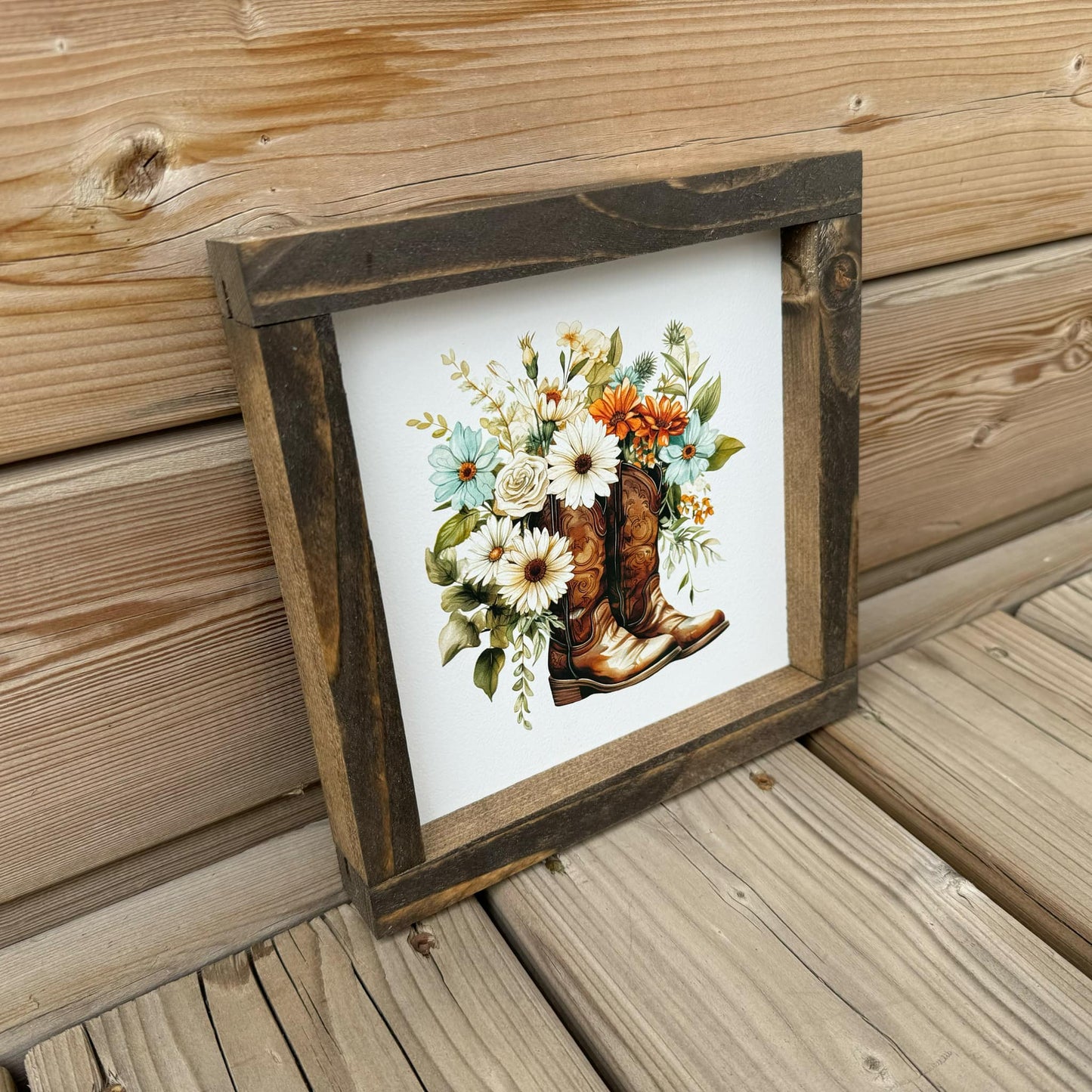 Cowboy Boot With Flowers | Wood Sign