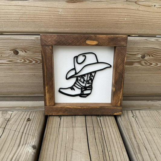 Cowboy Boot & Hat Mini | Wood Sign