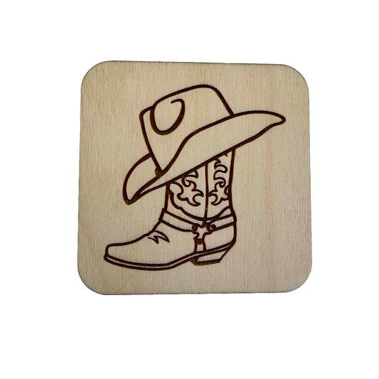 Cowboy Boot & Hat | Wood Coaster
