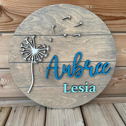 Dandelion | Custom Nursery Name Round Wood Sign