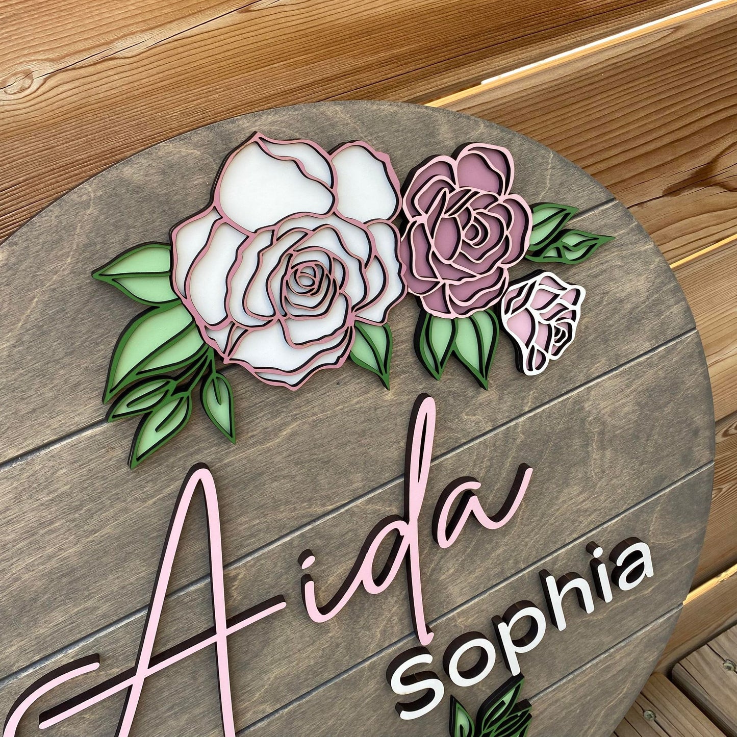 Flowers | Custom Nursery Name Round Wood Sign