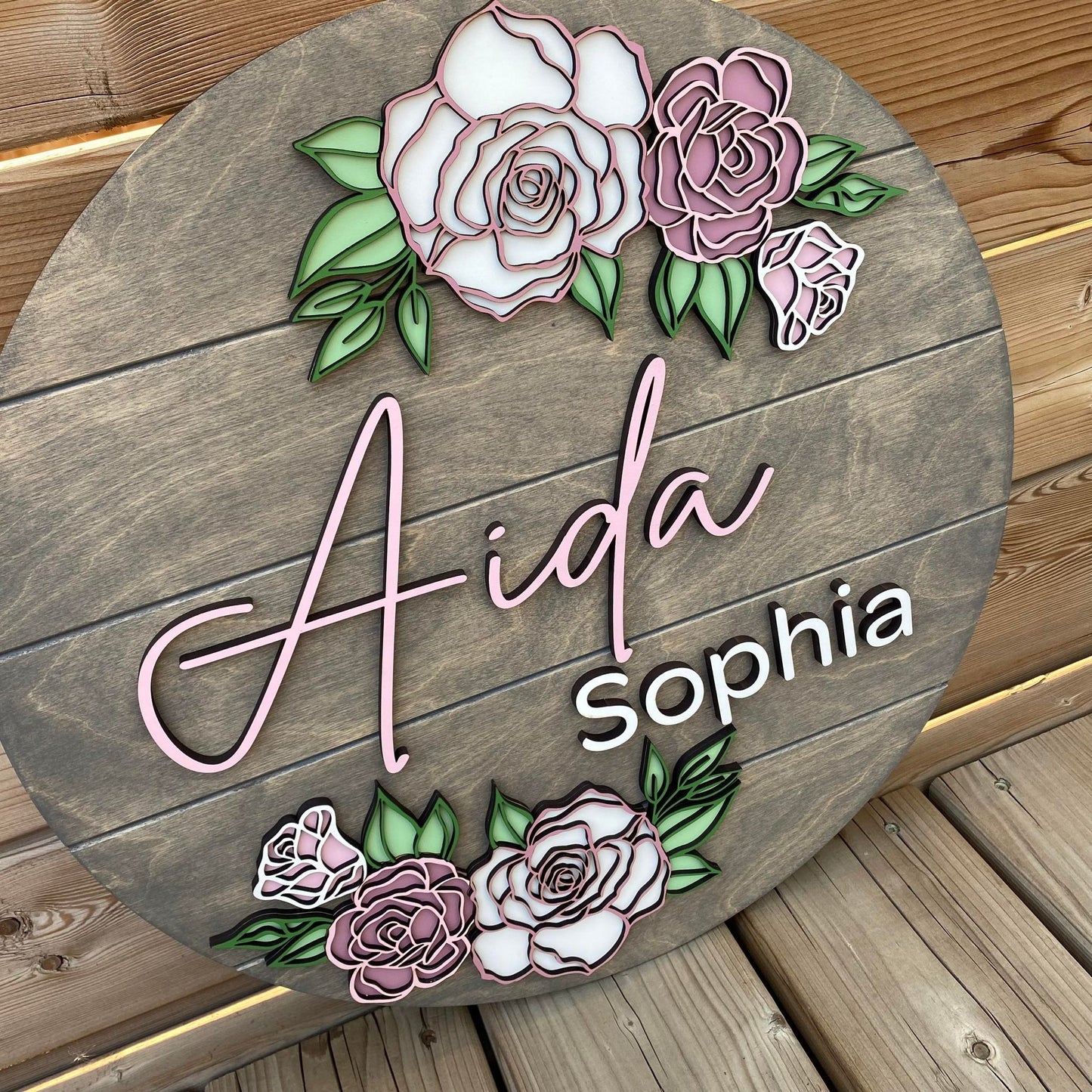 Flowers | Custom Nursery Name Round Wood Sign