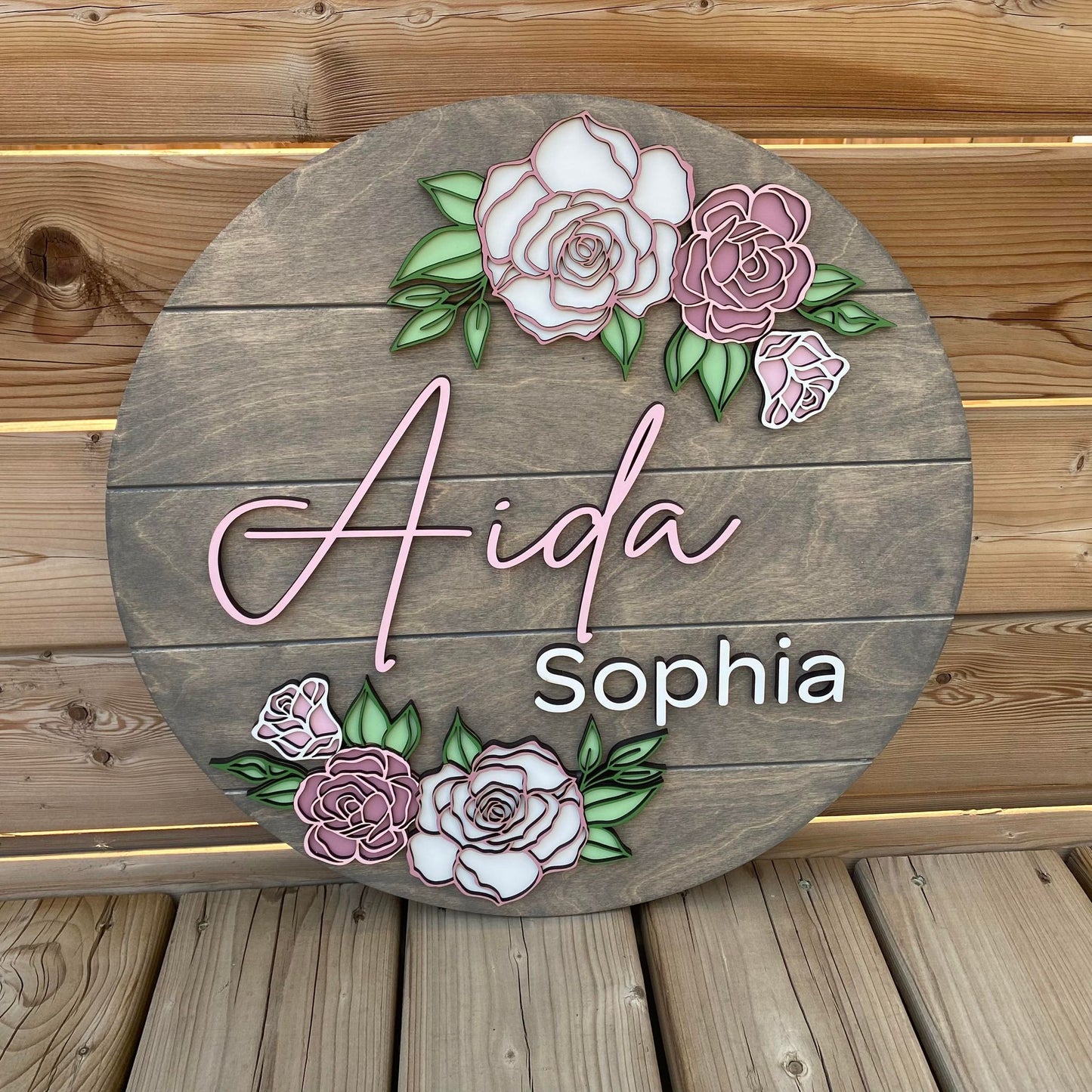 Flowers | Custom Nursery Name Round Wood Sign
