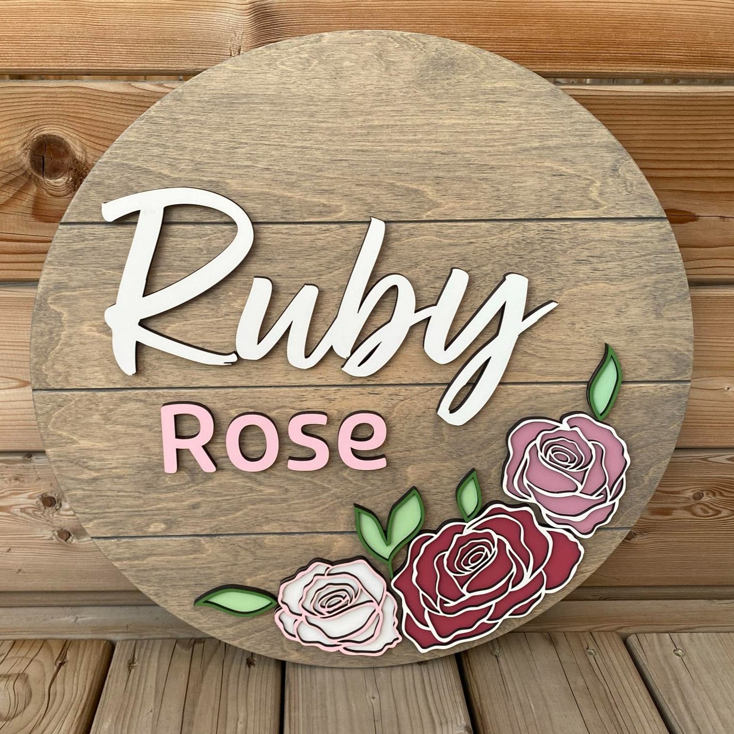 Roses | Custom Nursery Name Round Wood Sign