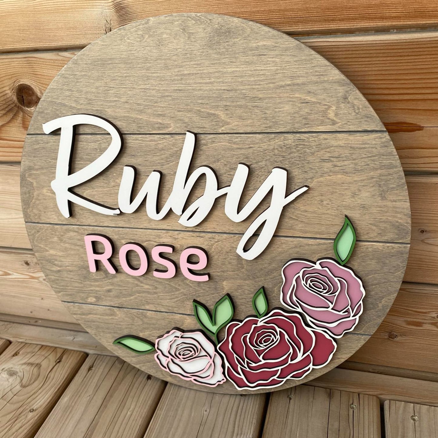 Roses | Custom Nursery Name Round Wood Sign