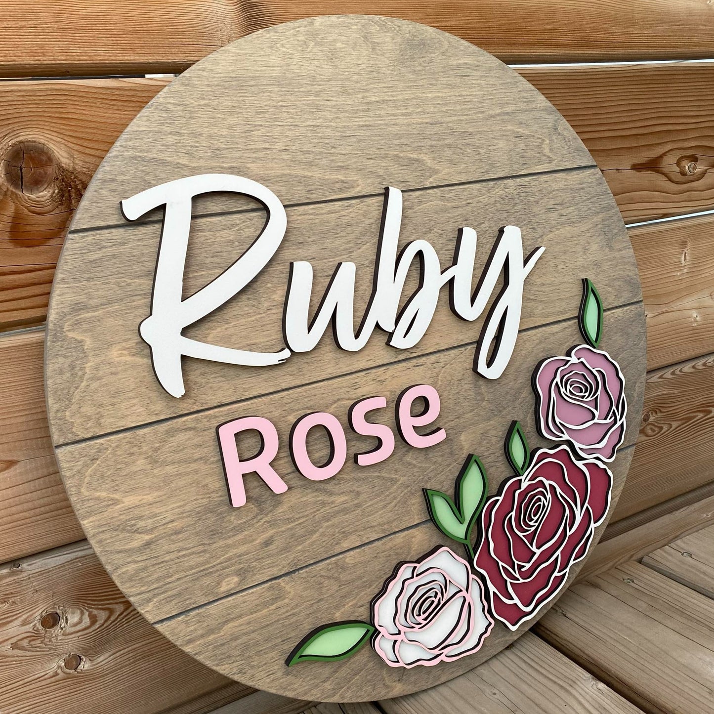 Roses | Custom Nursery Name Round Wood Sign