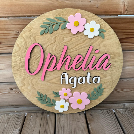 Daisies | Custom Nursery Name Round Wood Sign