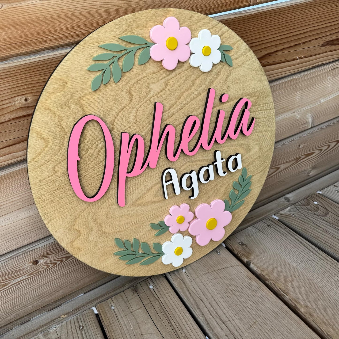 Daisies | Custom Nursery Name Round Wood Sign