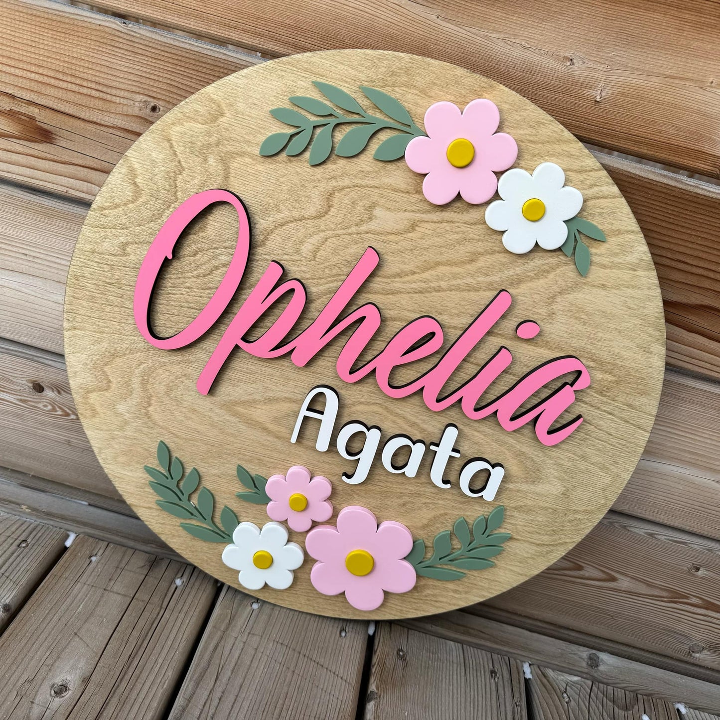 Daisies | Custom Nursery Name Round Wood Sign