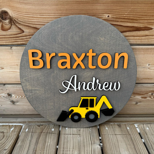 Digger | Custom Nursery Name Round Wood Sign
