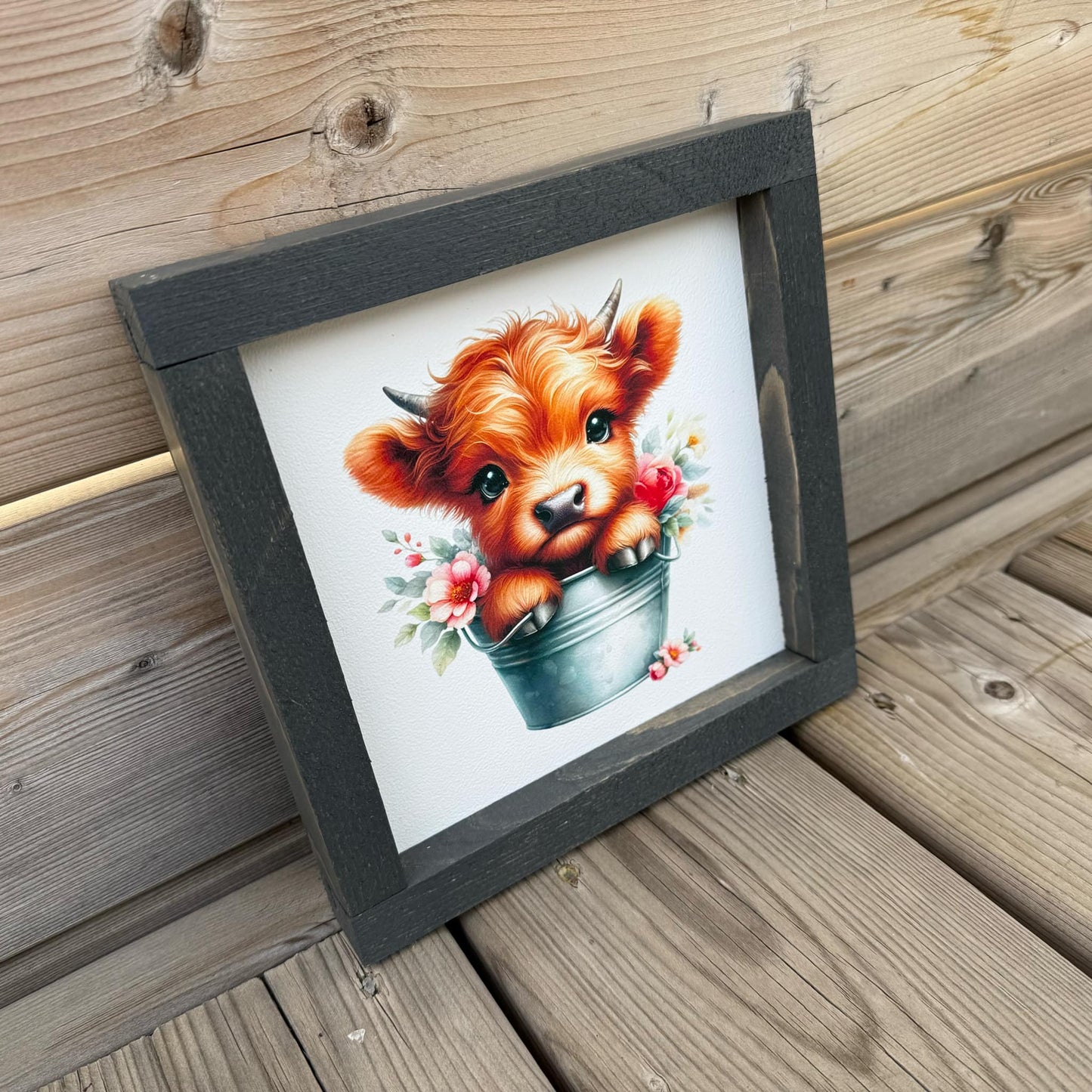 Highland Calf In Bucket | Wood Sign