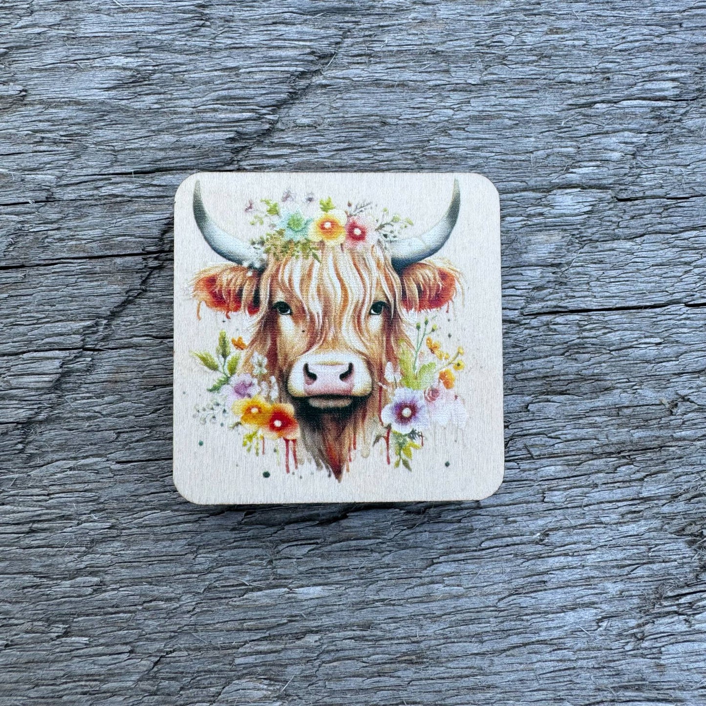 Highland Cow With Flowers | Magnet