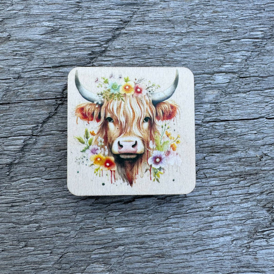 Highland Cow With Flowers | Magnet