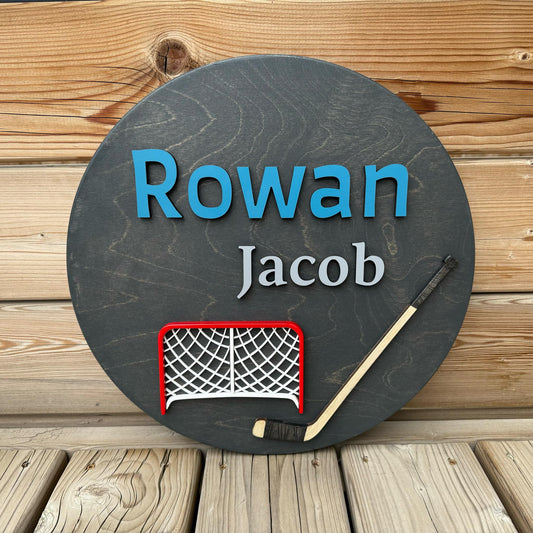 Hockey | Custom Nursery Name Round Wood Sign
