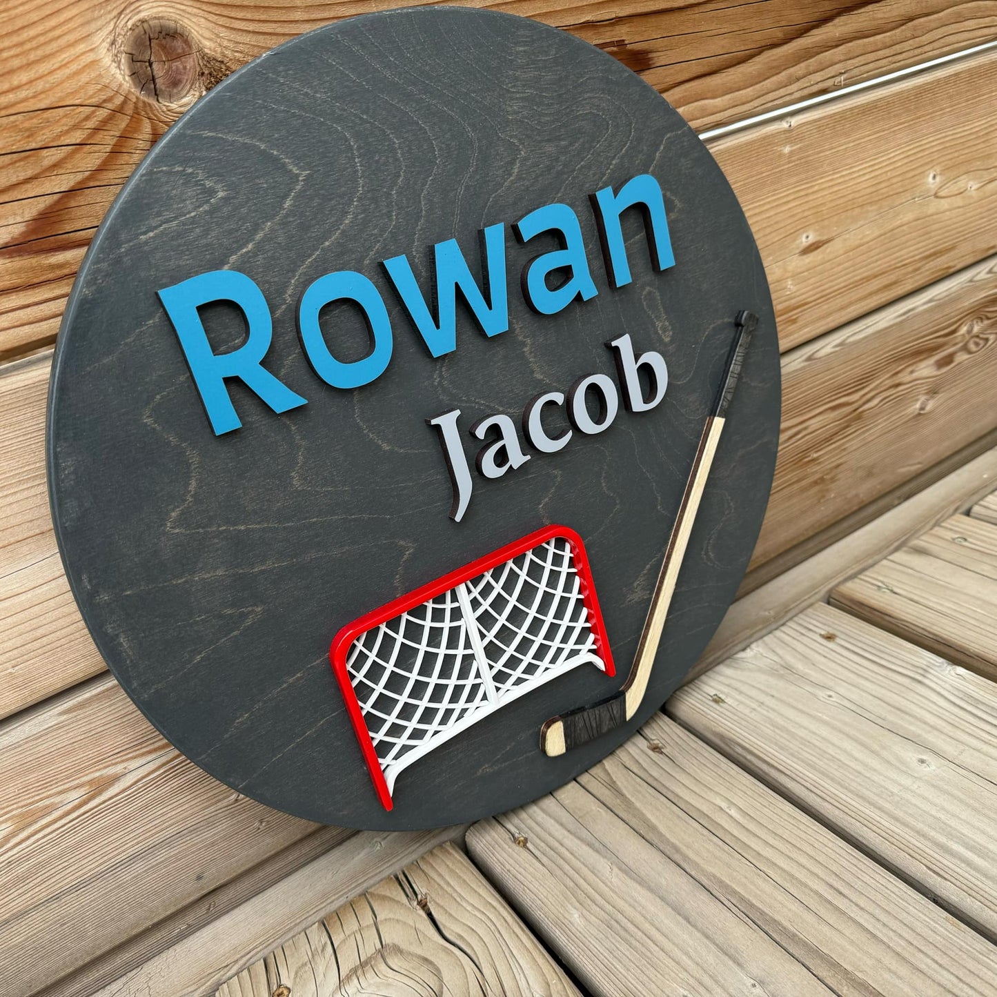 Hockey | Custom Nursery Name Round Wood Sign