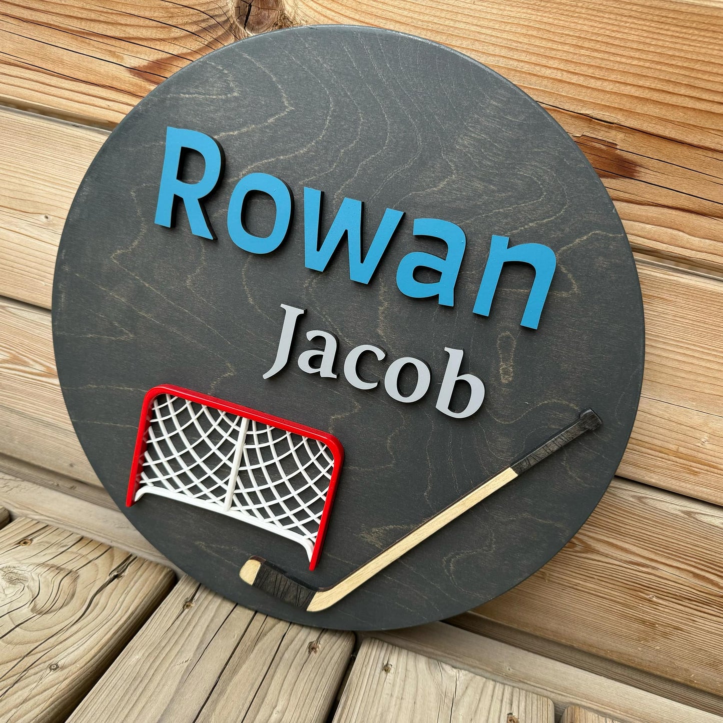 Hockey | Custom Nursery Name Round Wood Sign