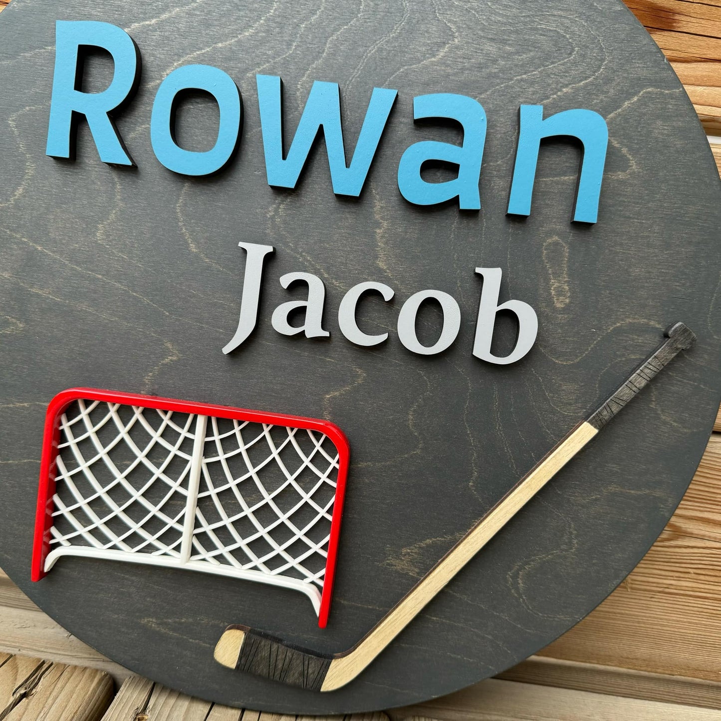Hockey | Custom Nursery Name Round Wood Sign