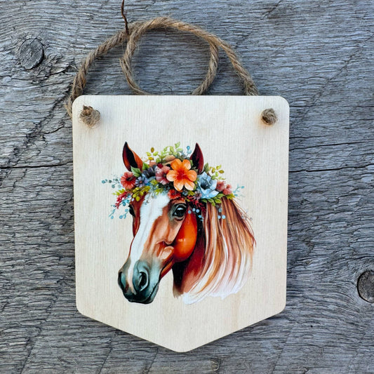 Horse With Flowers | Mini Pendant Sign