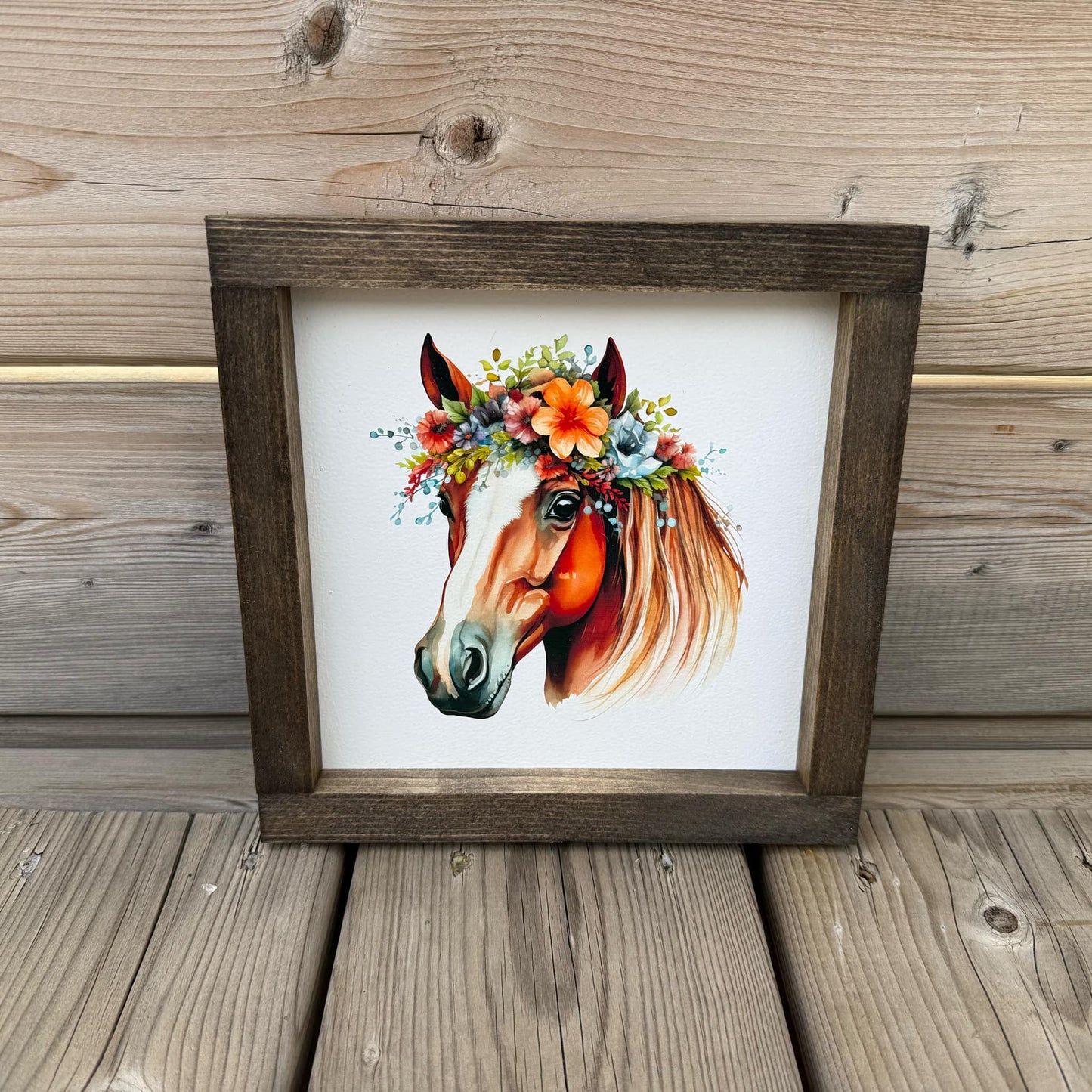 Horse With Flowers | Wood Sign