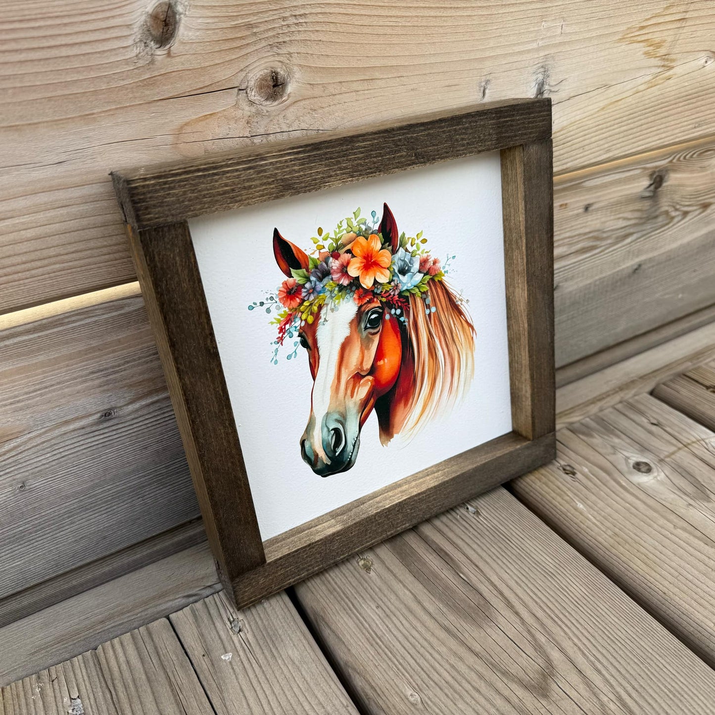 Horse With Flowers | Wood Sign