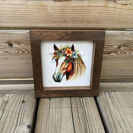 Horse With Flowers Mini | Wood Sign