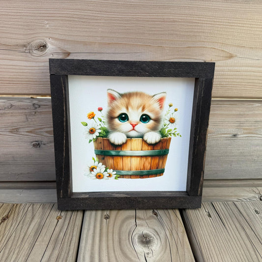 Kitten In Barrel | Wood Sign