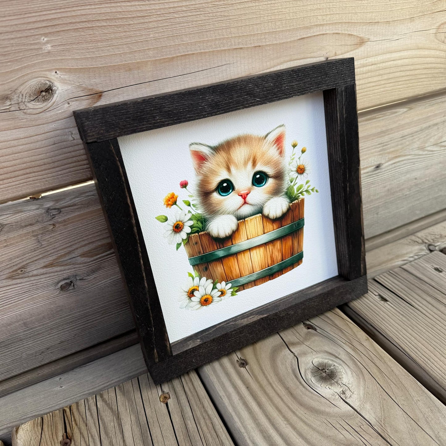 Kitten In Barrel | Wood Sign
