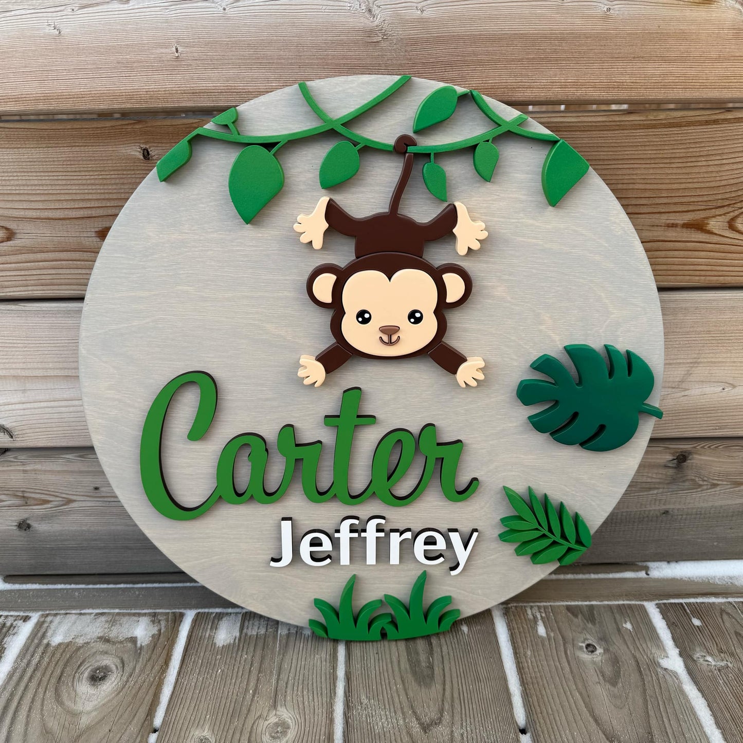 Monkey | Custom Nursery Name Round Wood Sign