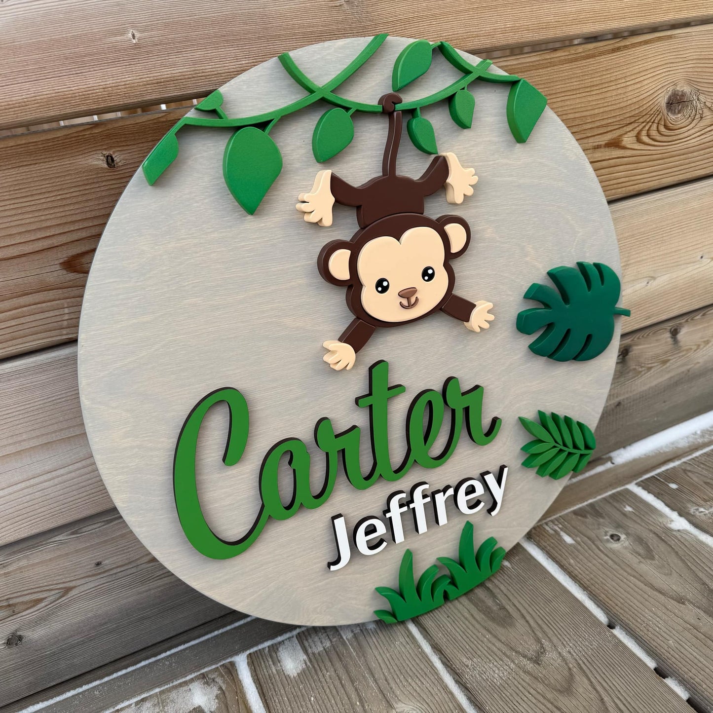 Monkey | Custom Nursery Name Round Wood Sign