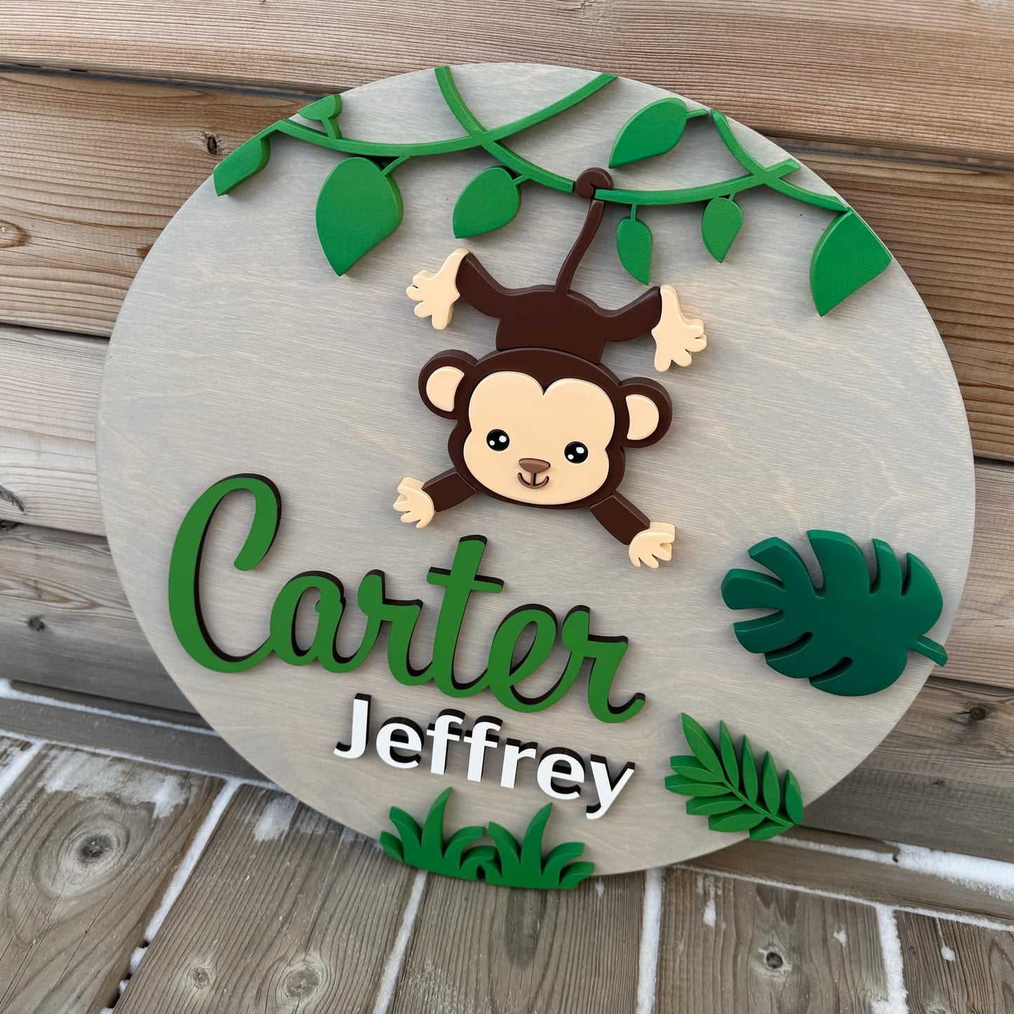 Monkey | Custom Nursery Name Round Wood Sign
