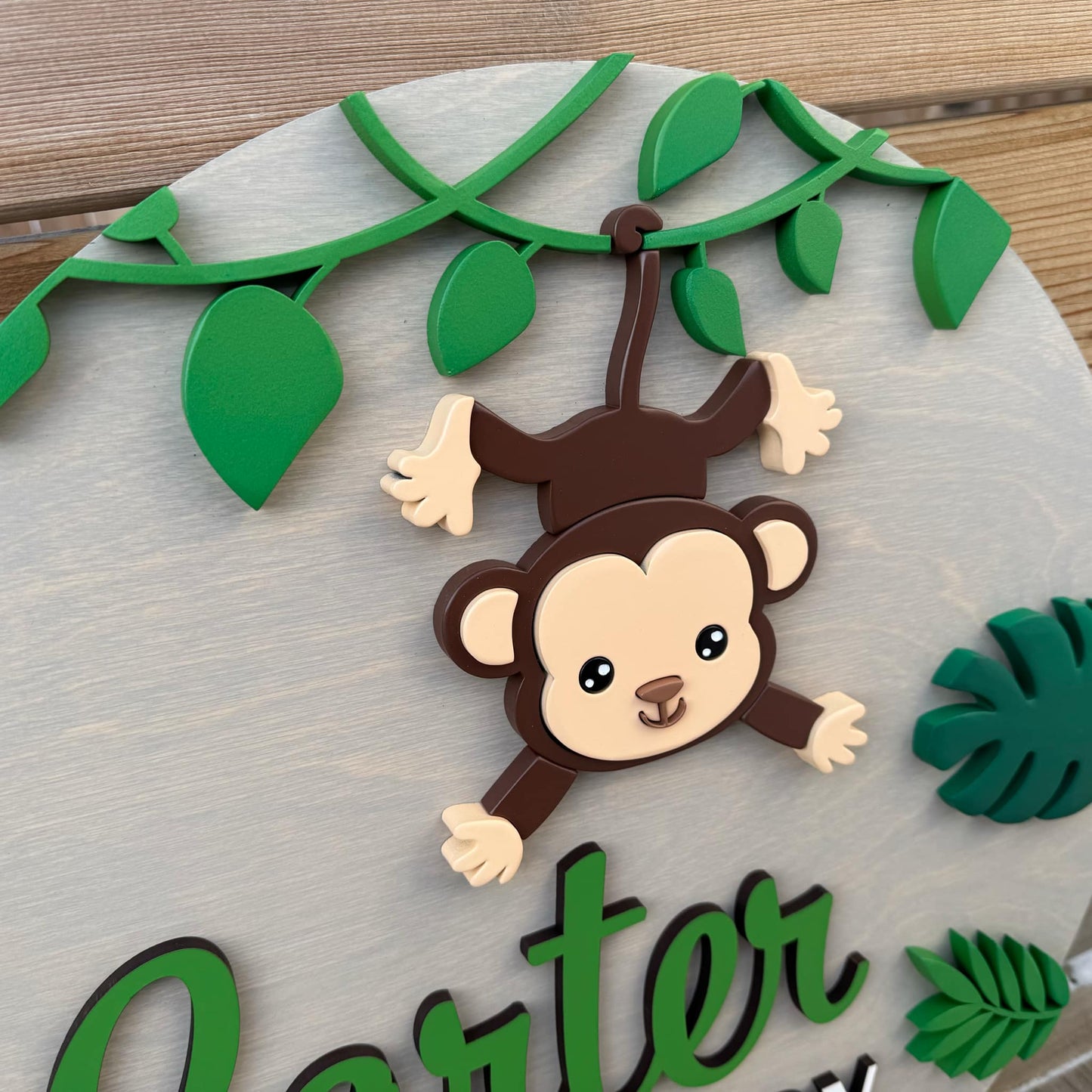 Monkey | Custom Nursery Name Round Wood Sign