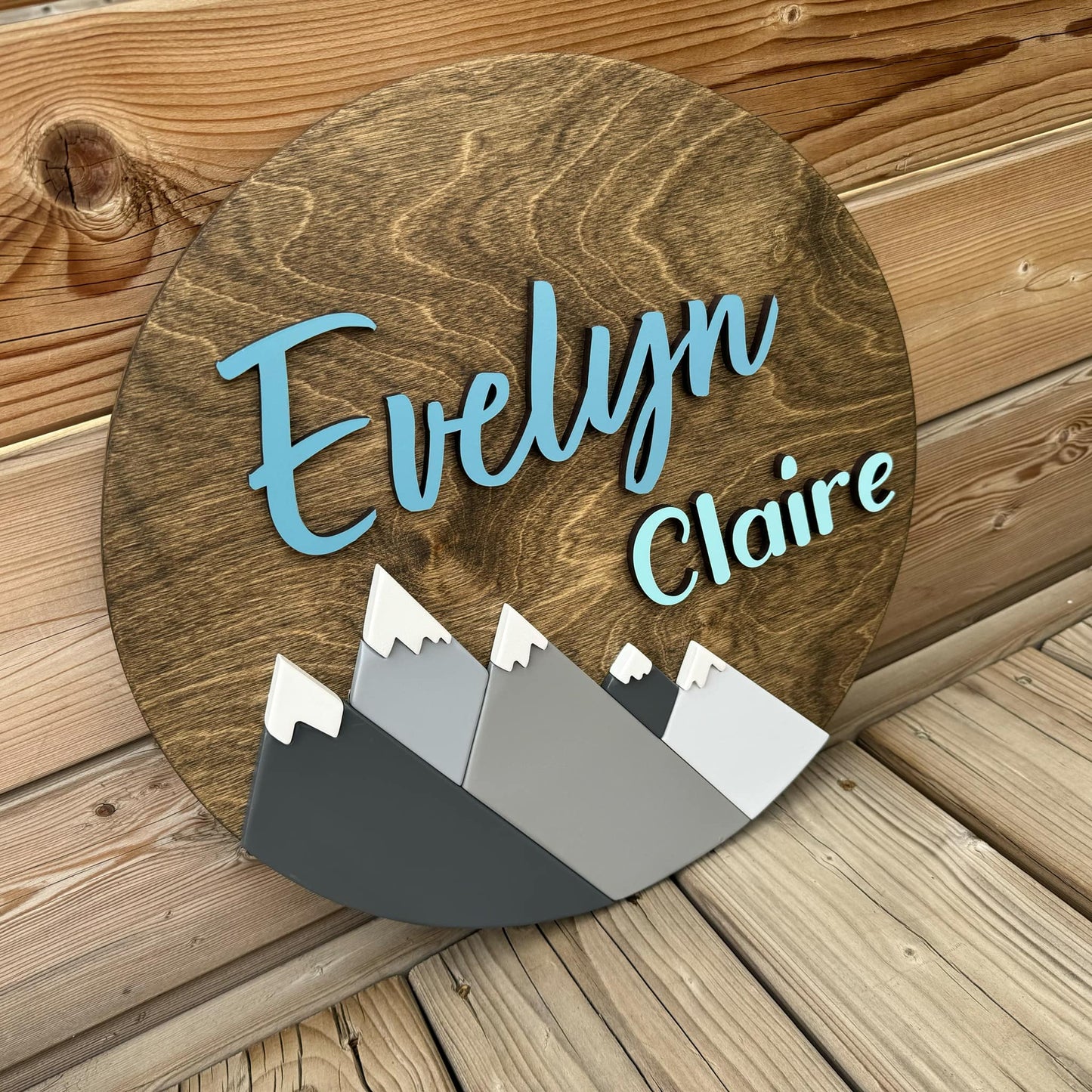 Mountains | Custom Nursery Name Round Wood Sign