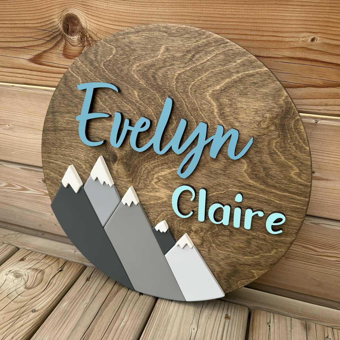 Mountains | Custom Nursery Name Round Wood Sign