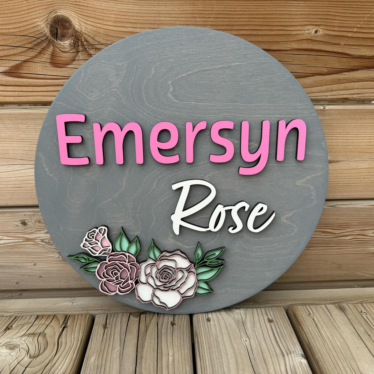Flowers | Custom Nursery Name Round Wood Sign - One Set
