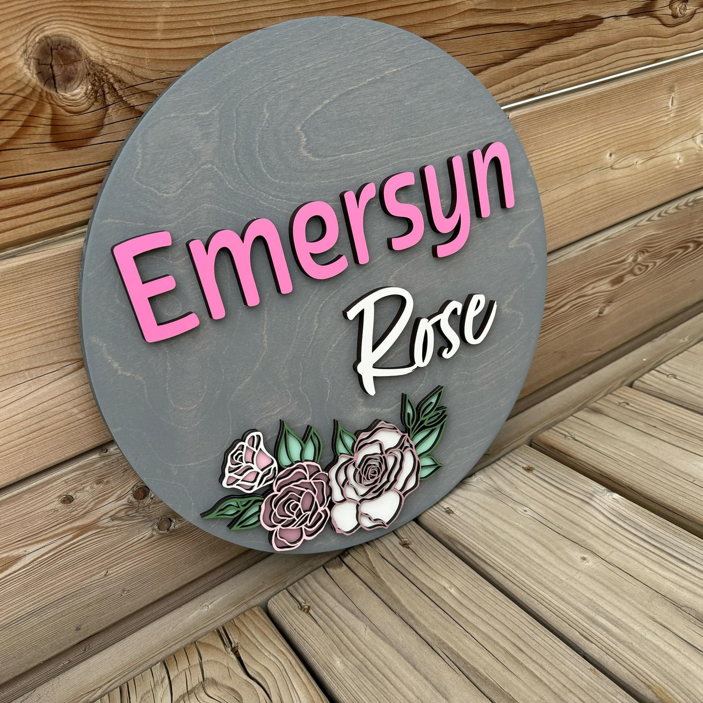 Flowers | Custom Nursery Name Round Wood Sign - One Set