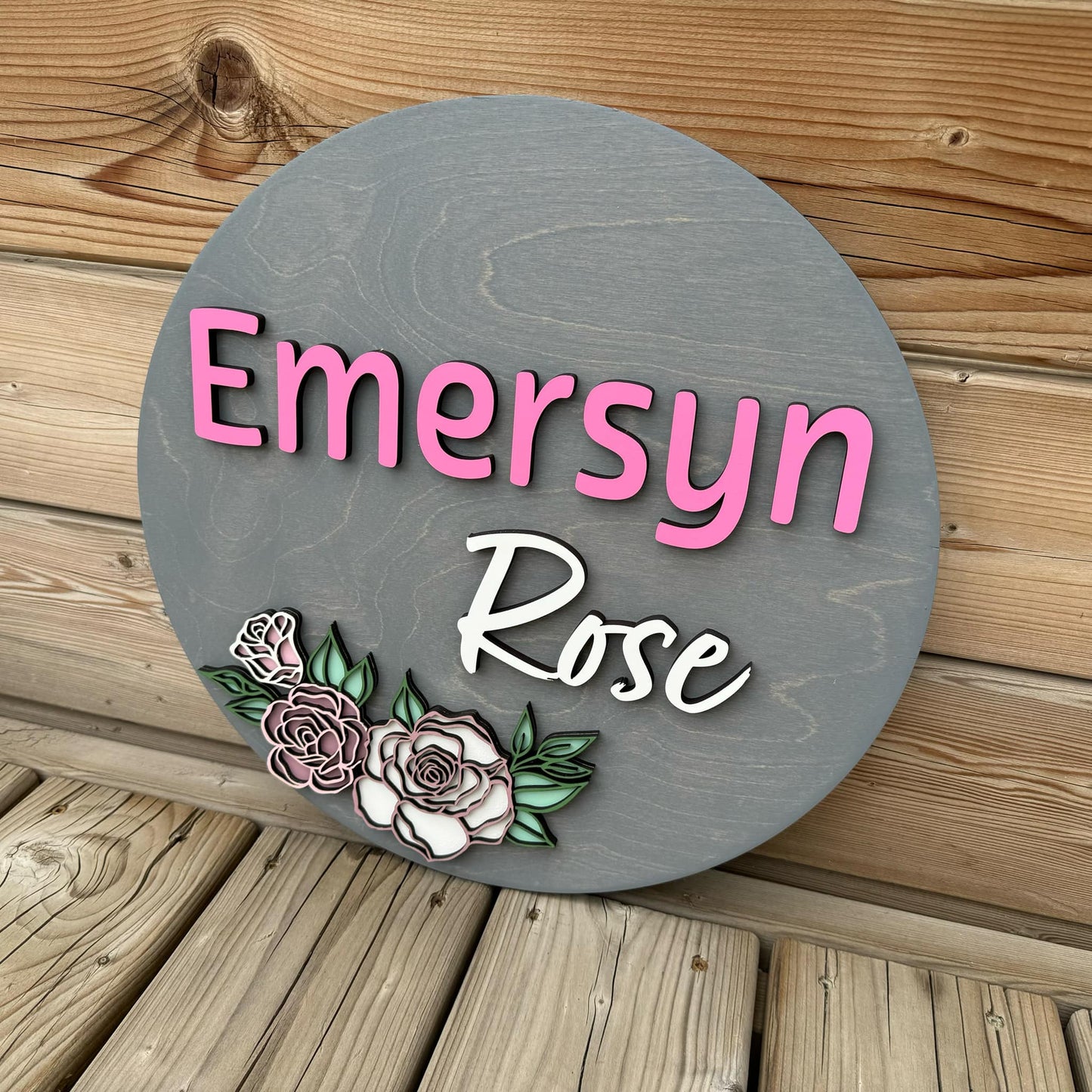 Flowers | Custom Nursery Name Round Wood Sign - One Set