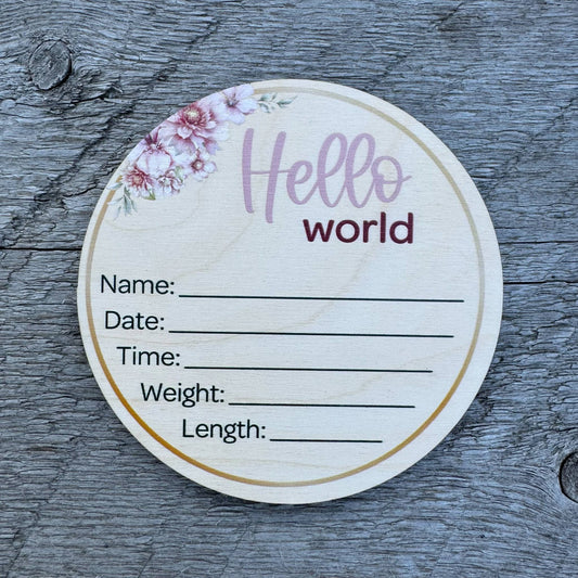 Pink Flowers | Birth Announcement Sign