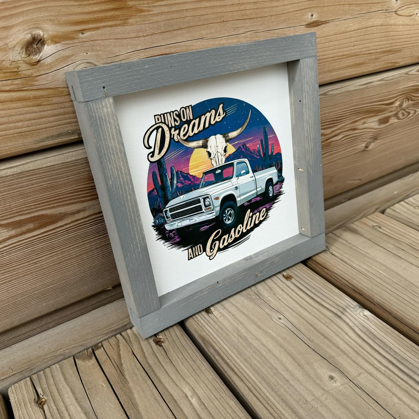 Runs On Dreams And Gasoline | Wood Sign