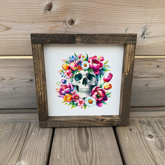 Skulls With Flowers | Wood Sign