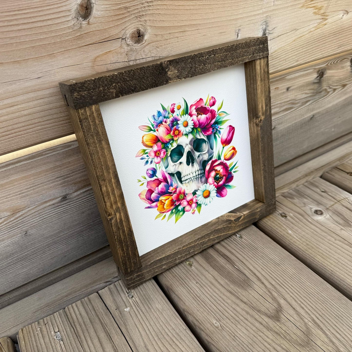 Skulls With Flowers | Wood Sign